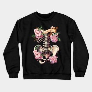 Bones and botany, ribcage full of pink flowers, roses and leaves, Anatomy Art,, thoracicy, black and white, leaves anatomy Ribcage, rib cage, anatomy skeleton Crewneck Sweatshirt